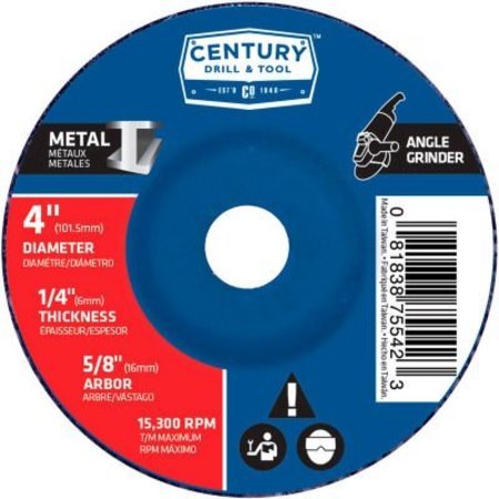 Century Drill  Depressed Center Grinding Wheel 4"" x 5/8""  Type 27 Aluminum Oxide -  CENTURY DRILL & TOOL
